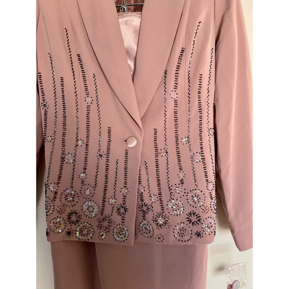 New Midnight Velvet Rose Mauve Beaded Blazer Skirt Suit 8 - Picture 4 of 5